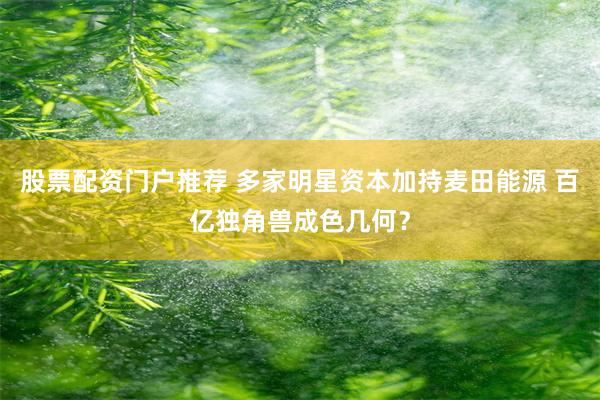股票配资门户推荐 多家明星资本加持麦田能源 百亿独角兽成色几何？